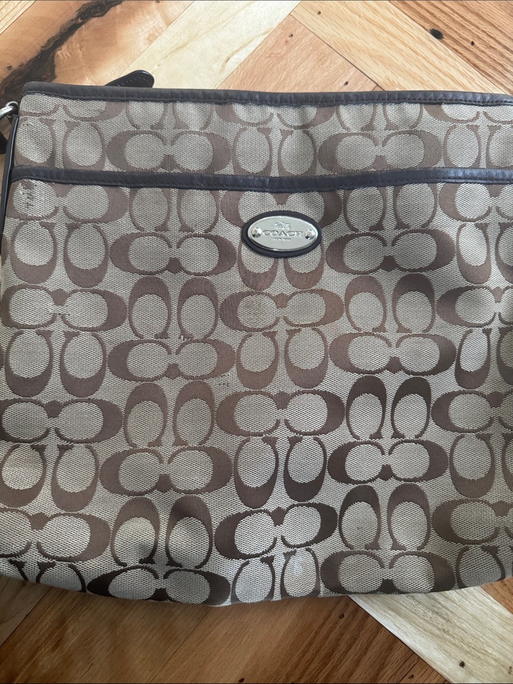 Coach Brown Signature Canvas Crossbody Bag with Dark Brown Trim - Picture 2 of 12